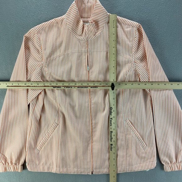 ORVIS Jacket Womens Medium Peach White‎ Striped Full Zip Seersucker Lightweight - Picture 8 of 12